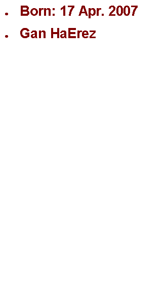  : Born: 17 Apr. 2007Gan HaErez